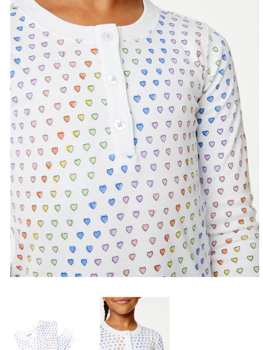 Roller Rabbit Kids Pajama Top and pants in White with Rainbow Heart Print